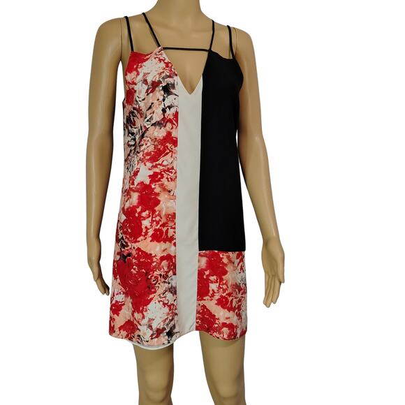 SILK PARKER Slip Dress Patchwork Floral Keyhole Strappy Black Red White Size S - Picture 2 of 10